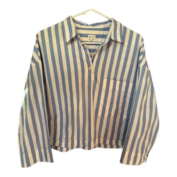 Kule The Keaton Crop Button Down Shirt white & sky blue size small - Picture 4 of 14